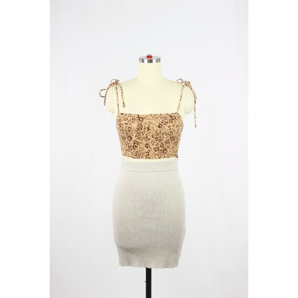 Aritzia WILFRED Reso Greige Ribbed Knit High Waisted Bodycon Mini Skirt, Size S - Picture 7 of 12